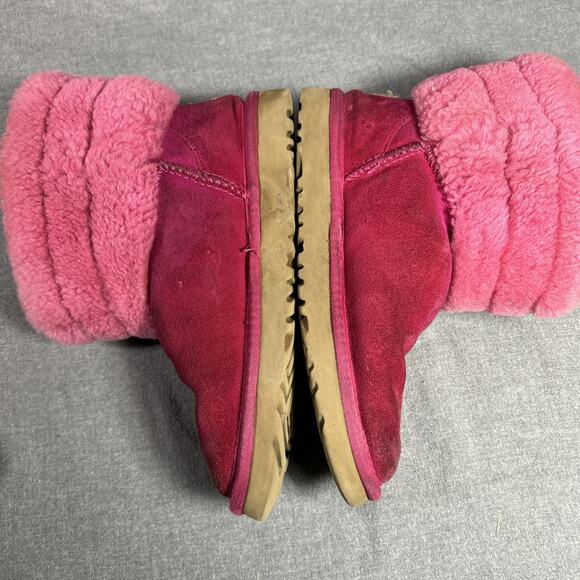 UGG Classic Mini Fluff Quilted Boots Women's Size 6 Pink Shearling Suede - Picture 10 of 12